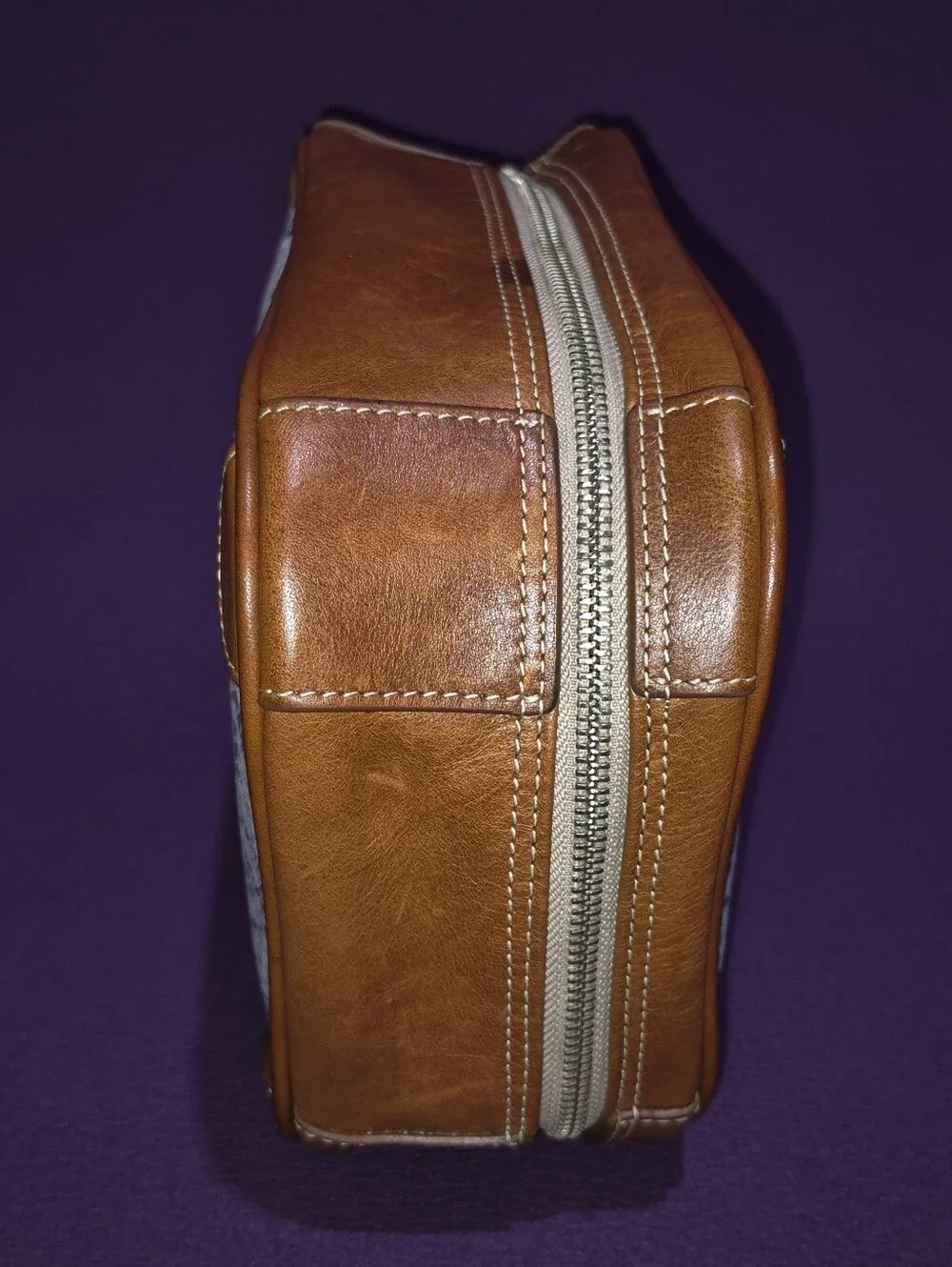 🔥Barrington Edward Jones Snakeskin Tan Leather Cosmetic Toiletry Zip Bag Travel